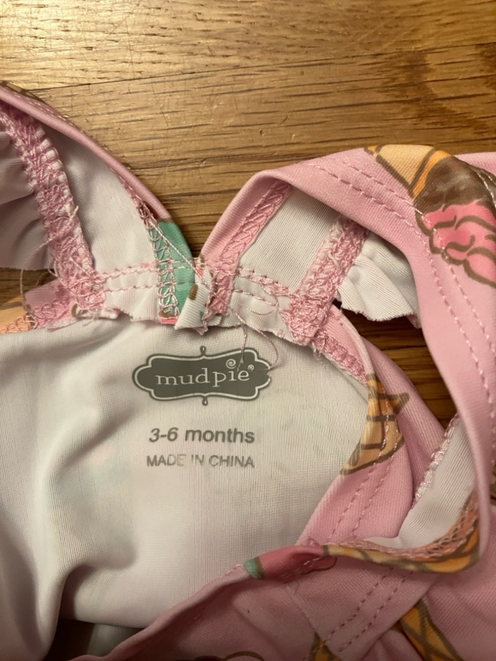 MudPie 3-6 month baby/toddler Pink Ice Cream cone One-Piece Swimsuit w/ headband - Picture 5 of 7